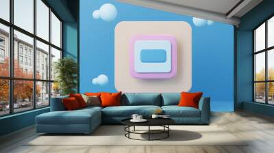 3D square shape in a blue background with three different colored squares inside, 3D render Wall mural