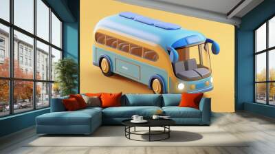 3D stylized cartoon bus with yellow and blue details, 3D render Wall mural