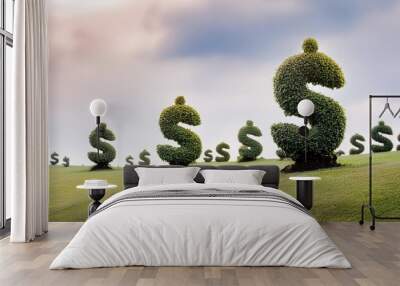 A field of green shrubs shaped like dollar signs Wall mural