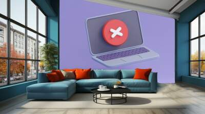 A laptop displaying an error message, 3D illustration Wall mural