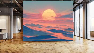 A beautiful sunset with a large sun in the sky. Anime background Wall mural