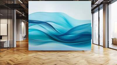 A blue wave with a white background. Abstract water ocean wave, aqua and teal texture. Water wave web banner Graphic Resource as background. Backdrop for copy space text Wall mural