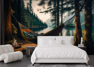 Hammock or camping on the beach during beautiful sunset Wall mural