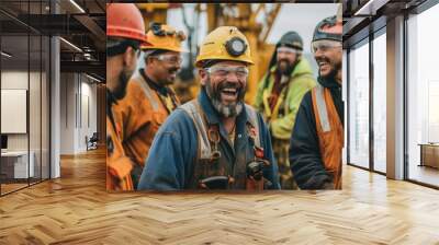 Skilled and cheerful construction workers ready for a hard day's work happy and Successful moment Wall mural