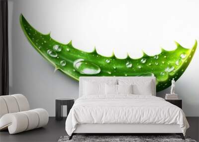 Aloe Vera Leaf with Water Droplets on White Background Wall mural