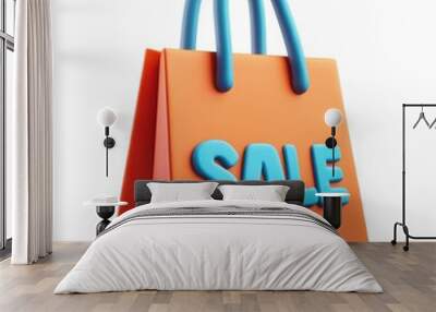 Colorful Shopping Bag with Sale Text Isolated on White Background Wall mural