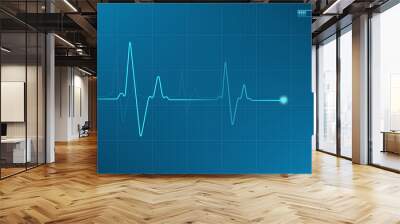 Electrocardiogram illustration in blue color with battery icon Wall mural