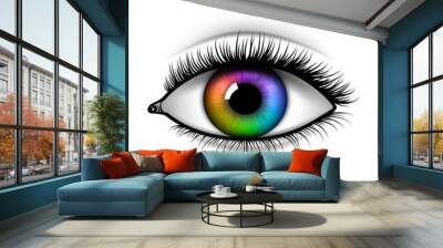 Eye with rainbow pupil illustration isolated on white background Wall mural