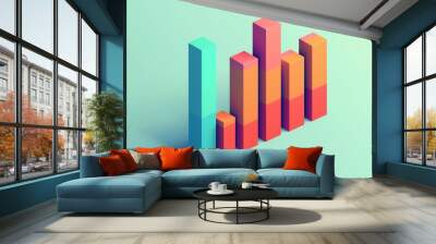 3D bar chart in vibrant colors represents data visualization and business analytics for financial, marketing, and statistics insights. Wall mural