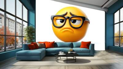 Worried Emoji with Glasses Wall mural