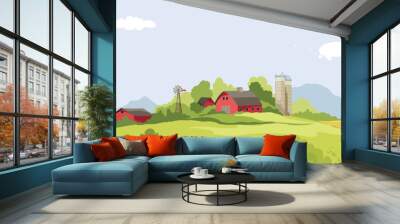 Abstract rural landscape with farm house. Vector illustration, wheat fields and meadows. Harvest time.	
 Wall mural