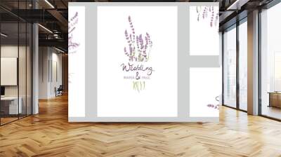 Cards for Wedding invitation. Set vector design elements, wreaths and bouquets of lavender and calligraphy lettering.	 Wall mural