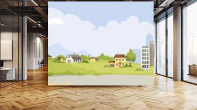 From village to city. Vector illustration, urban and rural landscapes. Wall mural