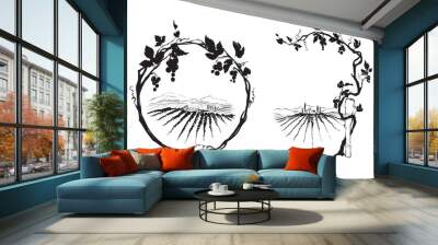 Grapevine - vector illustration. Design elements with a twisting vine with leaves and berries. Freehand drawing, frame with vine. Wall mural