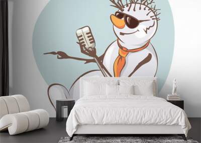 Snowman Elvis / Funny christmas illustration with snowman singer Wall mural