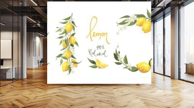 Summer set with lemon branch. Design elements with citrus fruits and flowers, vector illustrations for label in watercolor style.	 Wall mural