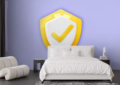 3d security safe icon. 3D shield protection icon with check for online payment on pastel background concept. user account for 3d security with payment protection on isolated pastel background Wall mural