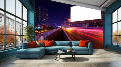 beautiful of night light street with blank billboard Wall mural