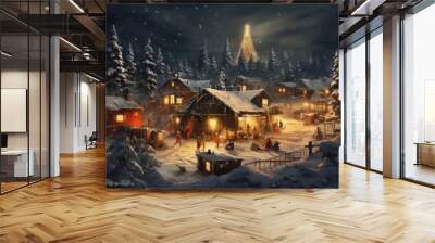 Christmas land, christmas party and celebrations, template 2d, 3d illustration (ai generated) Wall mural