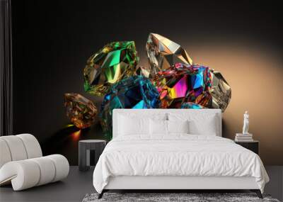 colorful of diamond isolated on dark background. (ai generated) Wall mural