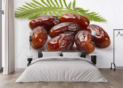 Dried Date palm fruits with green leaf isolate on white background. (ai generated) Wall mural