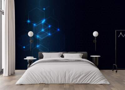 hexagon pattern design and blue light stars abstract tech innovation background as technology and future concept ,vector graphics Wall mural