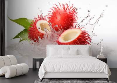 Rambutan juice splashing isolated on white background. Wall mural