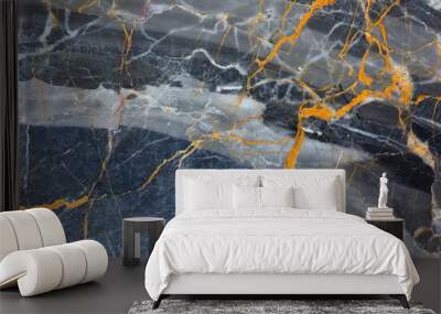 Yellow Patterned natural of dark gray marble pattern (Russia Gold) background texture for design. Wall mural