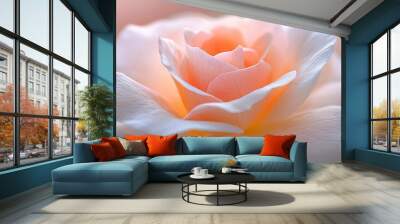 A close up of a white rose with a pink center. The flower is delicate and beautiful, with a soft, romantic feel Wall mural