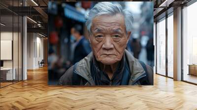 An elderly man stands in an urban environment, gazing directly at the camera Wall mural