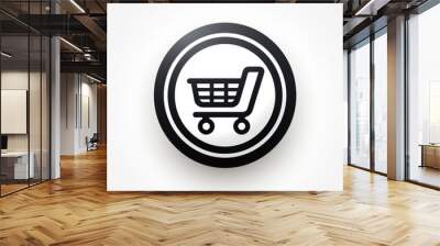 Black shopping cart icon depicted on a white background Wall mural