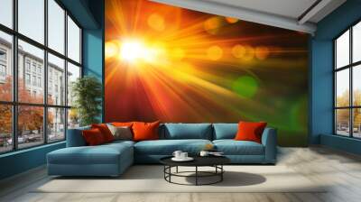 Dark background yellow light with rainbow lens flare Wall mural