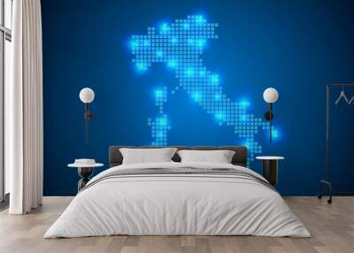 Abstract blue background with map, internet line, connected points. map with dot nodes. Global network connection concept. Wire frame 3D mesh polygonal network line. vector. Wall mural