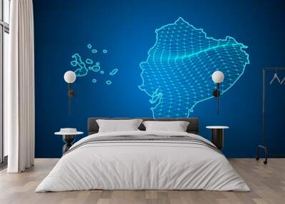 Abstract digital map of ecuador with particles dots and line. polygonal network business. Wireframe landscape background. Big Data. 3d futuristic. Global network connection. Wall mural