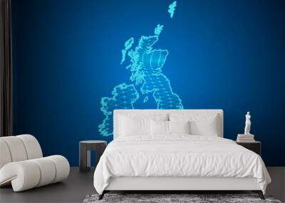 Abstract digital map of united Kingdom with particles dots and line. polygonal network business. Wireframe landscape background. Big Data. 3d futuristic. Global network connection. Wall mural