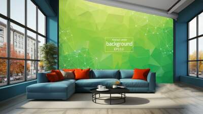 Abstract Multi green Polygonal Space Background with Connecting Dots and Lines. Geometric Polygonal background molecule and communication. Concept of science, chemistry, biology, medicine, technology. Wall mural