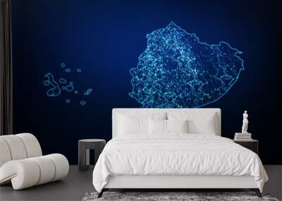 Abstract of ecuador map network, internet and global connection concept, Wire Frame 3D mesh polygonal network line, design sphere, dot and structure. Vector illustration eps 10. Wall mural