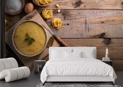 Macaroni and Cheese: Pasta combined with a creamy cheese Wall mural