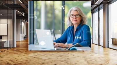 A senior woman executive multitasking with digital tools, exemplifying efficiency and technology in business Wall mural