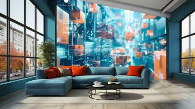 Smart supply chain operation with real-time tracking technology in a warehouse Wall mural