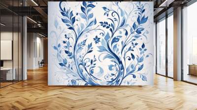 Decorative blue swirling floral patter Wall mural