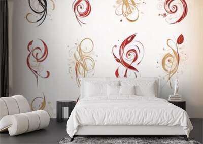 Decorative red and gold swirling floral patter fileteado Wall mural