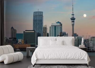 Moon over the skyline of Auckland Wall mural