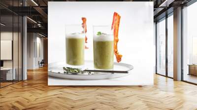 Green lentil beans smoothie cream soup with bacon Wall mural