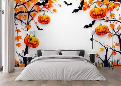 Halloween Pumpkin and Bat Decorative Frame.generative AI Wall mural