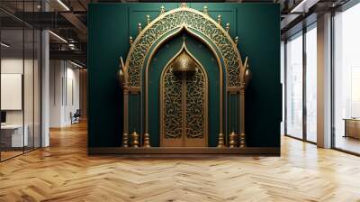 3d illustration of the golden muslim with green background, AI Generated Wall mural