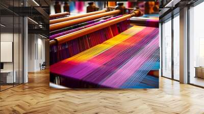 a loom with many multicolored strips, generative ai Wall mural