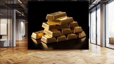 a pile of gold bars on a tarnished black background, generative ai Wall mural