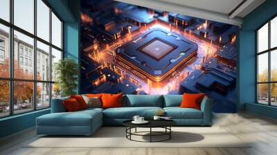 electronic computer hardware technology. motherboard digital chip. ai generated. Wall mural