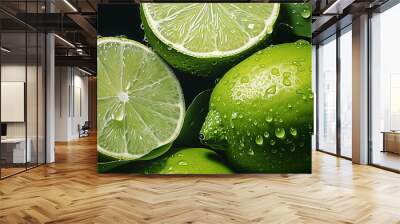 green lime with water drops. Generative ai Wall mural